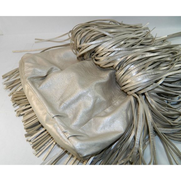 Edgy Boho Katherine Kwei Eternity Knot Dbl Layer Fringe Metallic Handbag Purse - Picture 7 of 16